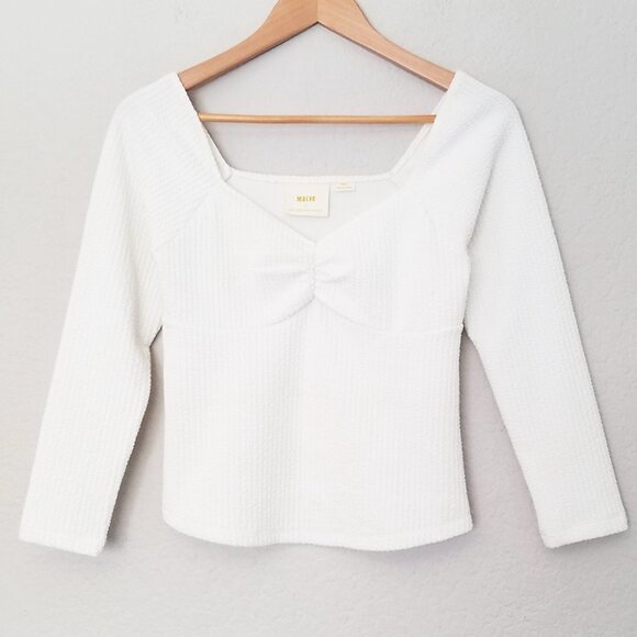 Maeve By Anthropologie Textured Sweetheart Knit Top Ivory White Size XS $78 - Picture 4 of 15